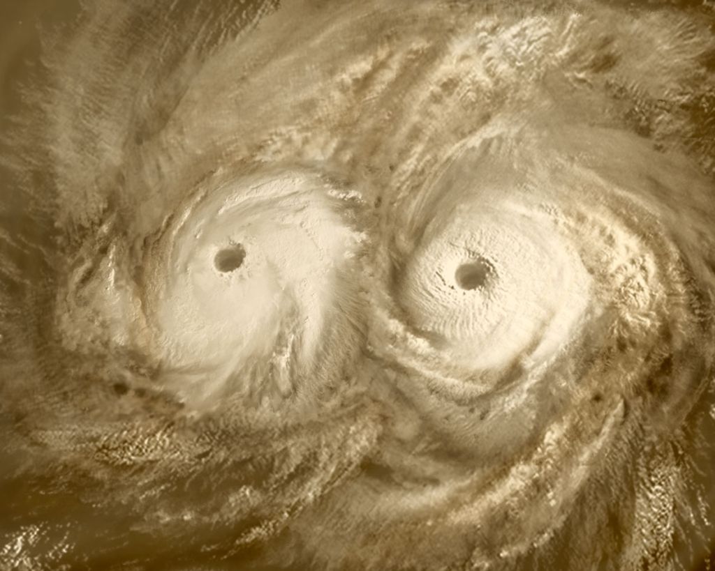 Il doppio vortice sopra il polo sud di Venere. Immagine dell’ESA.